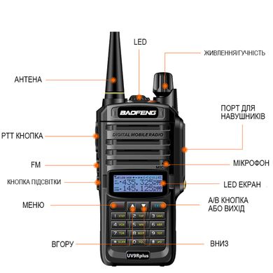 Радіостанція Baofeng UV-9R PLUS 8W (аналогова, водонепроникна)